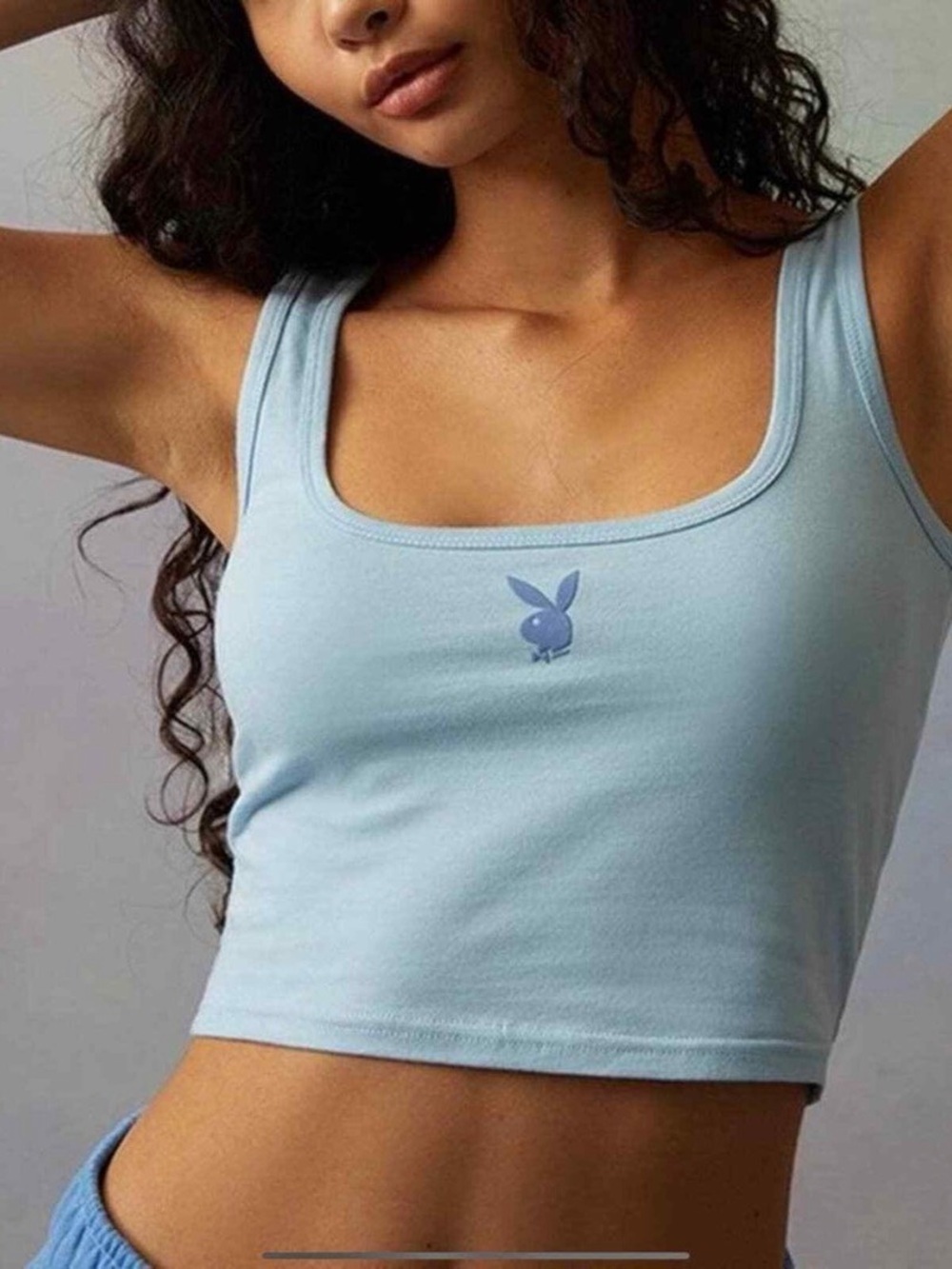 Playboy by PacSun baby blue ribbed cropped tank top